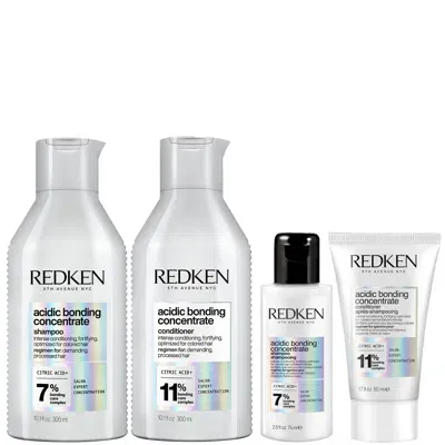 Redken Acidic Bonding Concentrate Shampoo And Conditioner 300ml With Mini Shampoo 75ml And Conditioner 50ml In White