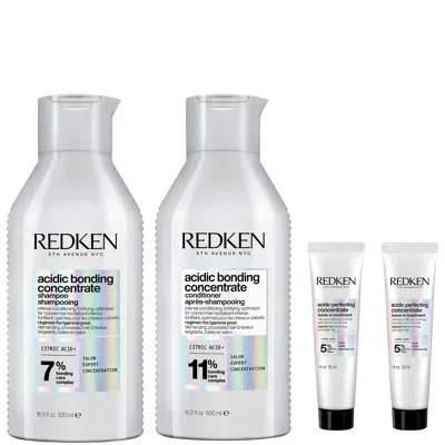 Redken Acidic Bonding Concentrate Shampoo And Conditioner 500ml With Leave-in Treatment 2 X 30ml, Bond Repa In White