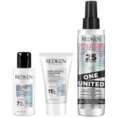 Redken Acidic Bonding Concentrate Shampoo And Conditioner With One United Spray Bundle For Healthy Looking  In White