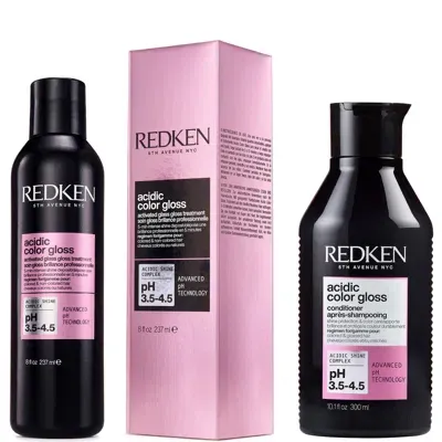 Redken Acidic Color Gloss Activated Glass Gloss Treatment 237ml And Conditioner 300ml, Colour Protection Ro In White