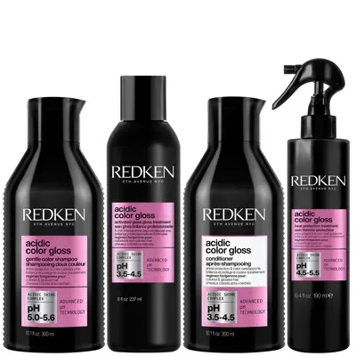 Redken Acidic Color Gloss Shampoo 300ml, Glass Gloss Treatment 237ml, Conditioner 300ml & Leave-in Treatmen In White