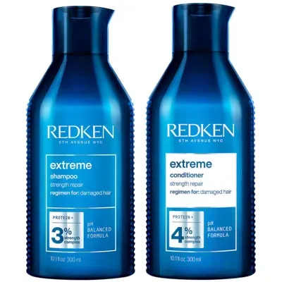 Redken Extreme Shampoo 300ml And Conditioner 300ml Bundle For Damaged Hair, With Protein And Strength Compl In White