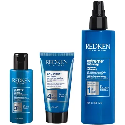 Redken Extreme Shampoo 75ml, Conditioner 50ml And Anti-snap Anti-breakage Spray 250ml Bundle For Damaged Ha In White