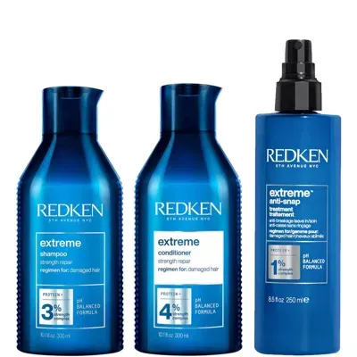 Redken Extreme Shampoo, Conditioner And Anti-snap Leave-in Treatment Strength Repair Bundle For Damaged Hai In White