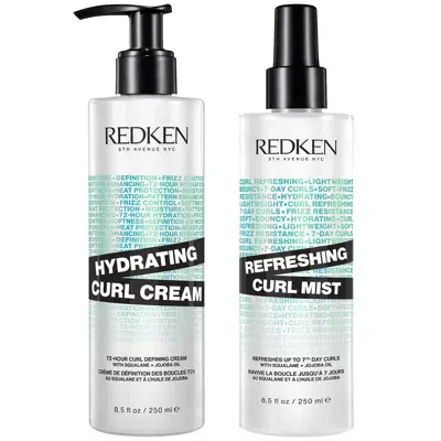 Redken Hydrating Curl Defining Cream And Refreshing Curl Hair Mist Bundle For Curly And Coily Hair In White