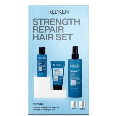 Redken Strength Repair Set For Damaged Hair, Shampoo 75ml, Conditioner 50ml And Anti Snap 250ml In White