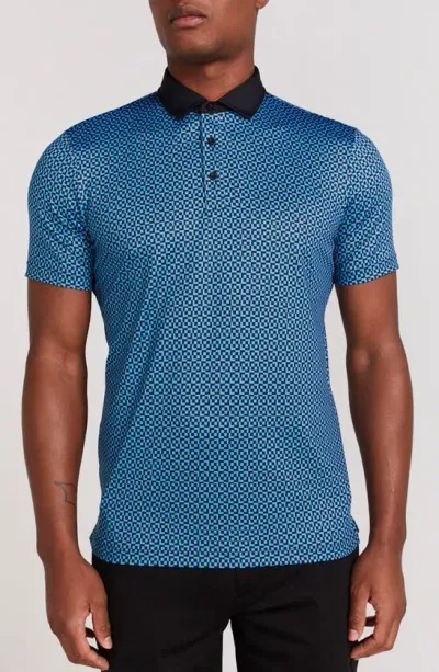 Redvanly Blake Geo Print Polo In Black