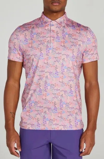 Redvanly Rhodes Floral Performance Golf Polo In Peony Multi