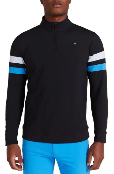 Redvanly Wilson Stripe Detail Quarter-zip Pullover In Black