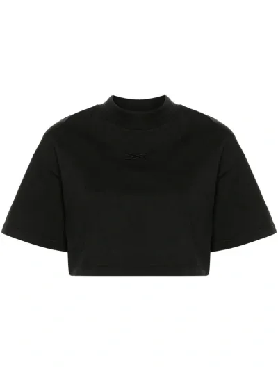 Reebok Ltd Faded-effect Cotton Cropped T-shirt In Black