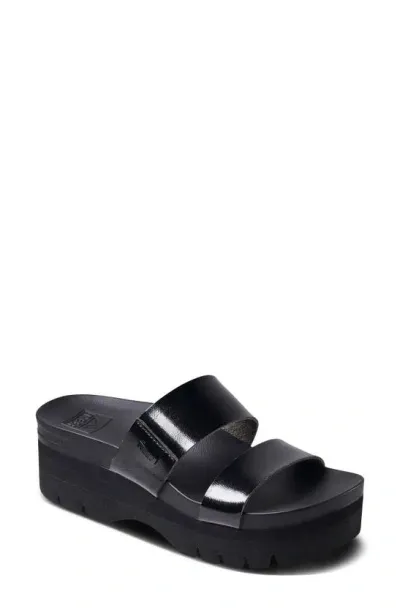 Reef Cushion Vista Hi Slide Sandal In Black Patent