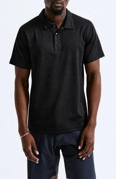 Reigning Champ Solotex Mesh Tiebreak Polo In Heather Black