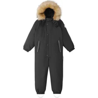 Reima Kids' Tec Stavanger Windproof & Waterproof Insulated Snowsuit With Removable Faux Fur Trim In Black