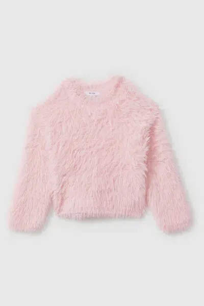 Reiss Pink Freida Teen Fluffy Crew Neck Jumper