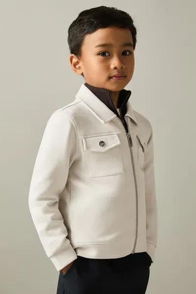 Reiss Kids' Cement Medina Interlock Jersey Zip-through Jacket