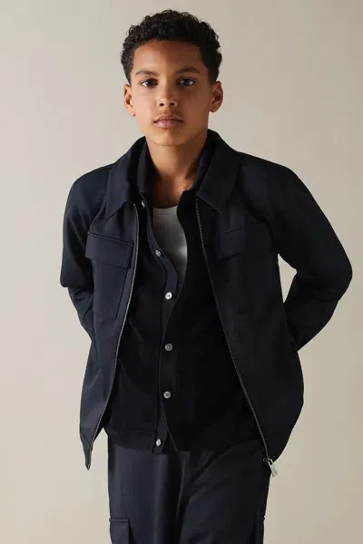 Reiss Navy 3-9 Yrs Twill Zip-front Jacket