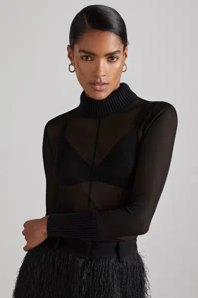 Reiss Black Atelier Sheer-jersey Funnel-neck Top