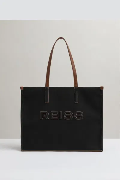 Reiss Black Lola Canvas Logo Tote Bag