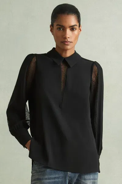 Reiss Black Lace Insert Blouse