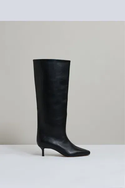 Reiss Black Leather Kitten Heel Boots