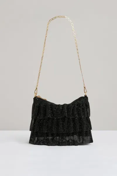 Reiss Black Rara Tiered Crystal Embellished Shoulder Bag