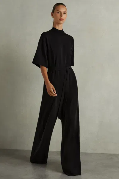 Reiss Black Topstitched-cady Jumpsuit