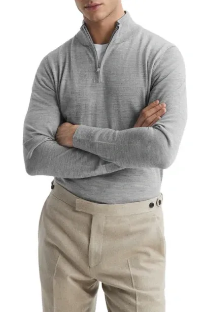 Reiss Blackhall Wool Quarter Zip Sweater In Soft Grey Mouline