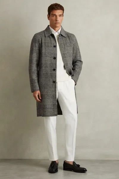 Reiss Black/white Chaplin Checked Wool-blend Car Coat