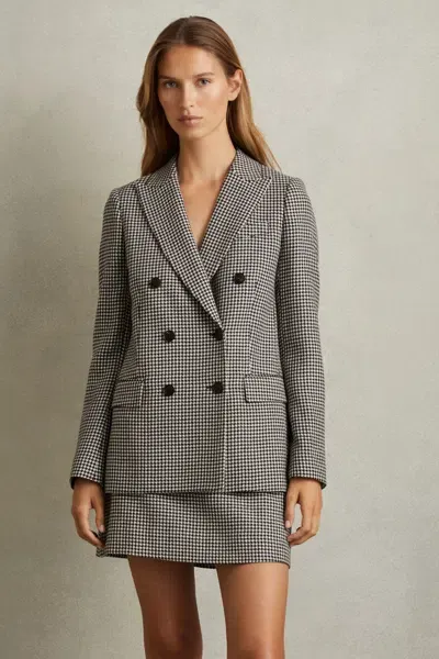 Reiss Black/white Wool Dogtooth Double Breasted Blazer