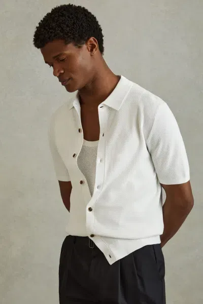 Reiss Bravo Textured Cotton And Modal-blend Shirt In White