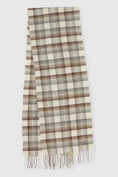 Reiss Brown/oatmeal/grey Clement Wool And Cashmere Check Scarf