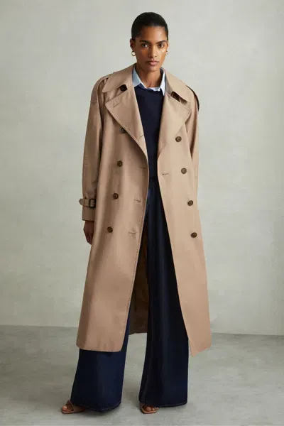 Reiss Camel Double Breasted Belted Trench Coat