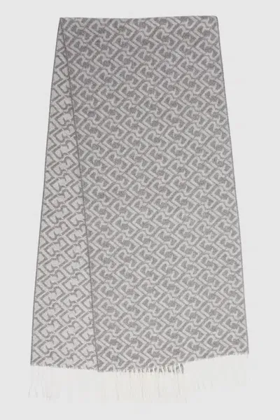 Reiss Charcoal/off White Bowen Logo-jacquard Scarf With Wool In Gray