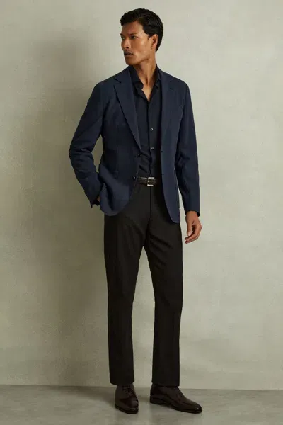 Reiss Navy Charles Checked Single Breasted Blazer