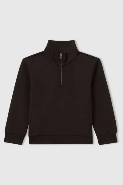 Reiss Chocolate Brown Ethan Interlock Jersey Half-zip Sweatshirt