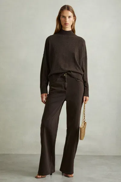 Reiss Chocolate Wool Blend Funnel Neck Jumper