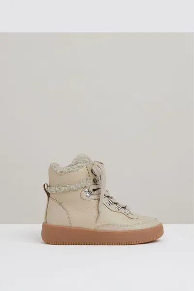 Reiss Cream Siarah Grained Leather And Fleece Ankle Boots