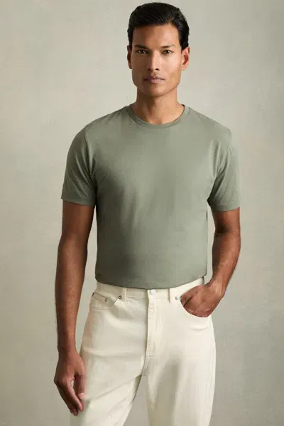 Reiss Dark Sage Bless 100% Cotton-jersey Crew Neck T-shirt