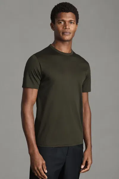 Reiss Dark Olive Day Mercerised Cotton Crew Neck T-shirt