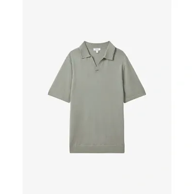 Reiss Mens Pistachio Duchie Open-neck Wool Polo Shirt