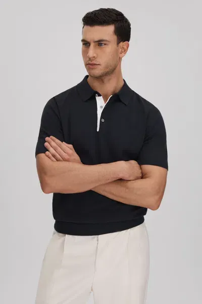 Reiss Navy Cotton Blend Contrast Polo Shirt