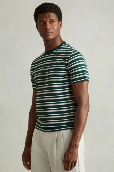 Reiss Fir Green/silverbirch Bonne Mercerised Cotton Striped Crew Neck T-shirt