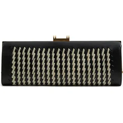 Reiss Black/white Leather Woven Clutch Bag