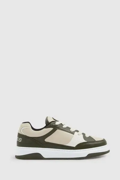 Reiss Green Panelled Leather Trainers