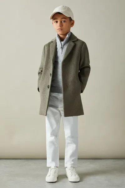 Reiss Kids' Green Smoke Junior Single Breasted Overcoat