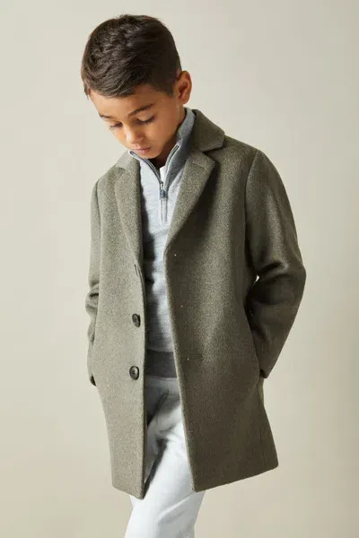 Reiss Kids' Green Smoke Senior Single Breasted Overcoat