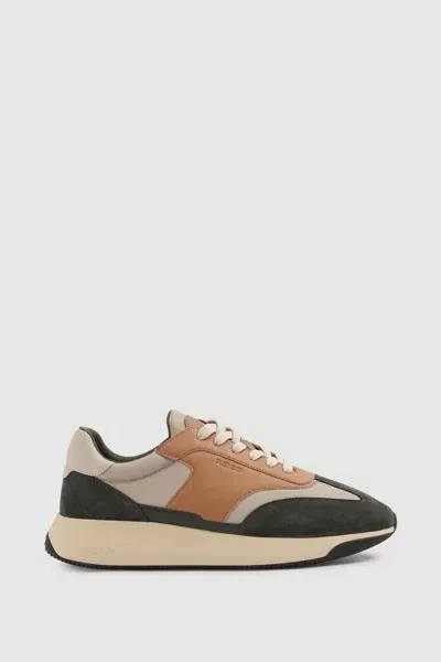 Reiss Green/camel Emmett Leather Suede Running Trainers