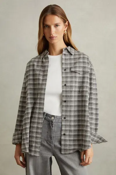 Reiss Grey Lorena Checked Button-through Shirt