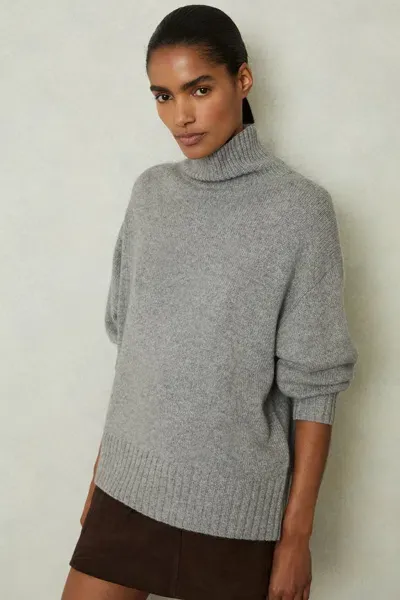 Reiss Grey Marl Corrine Cashmere Roll Neck Jumper