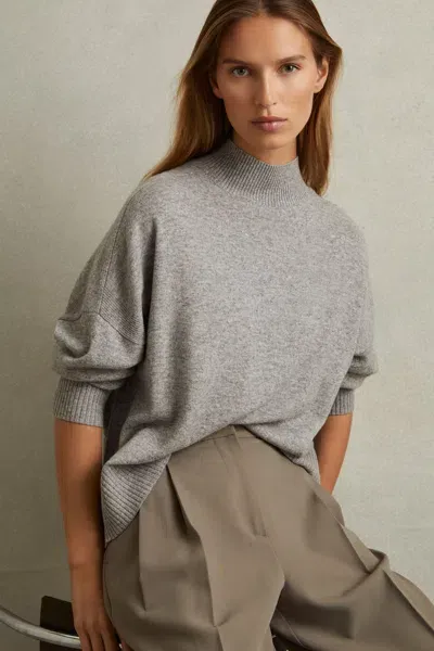 Reiss Grey Marl Wool Blend Funnel Neck Jumper